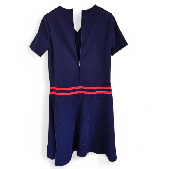 60s–70s Navy & Red Trevira® Wool Blend Day Dress by Elle Couture - UK Vintage - Picture 13 of 16